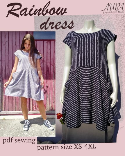 Rainbow dress digital PDF sewing pattern with sewing tutorial.