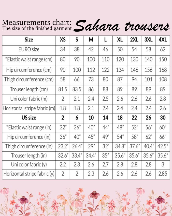 SaharaChart Sahara trousers PDF sewing pattern lagenlook style