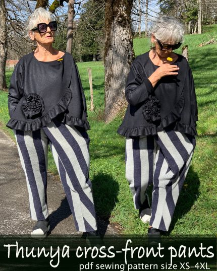 Thunya Cross-front pants digital sewing pattern with tutorial.