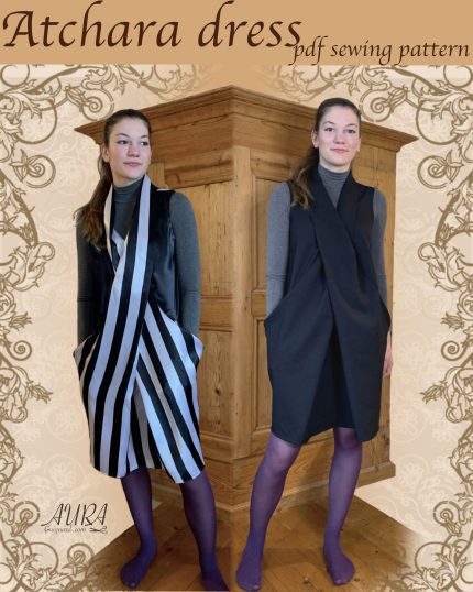Atchara dress digital sewing pattern. Cross front neck dress with sewing tutorial.