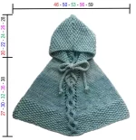 Hand-knitted baby and toddler poncho with hood, cable detail, and textured stitches – shown in chunky wool, from the Wry Cable Poncho PDF knitting pattern.