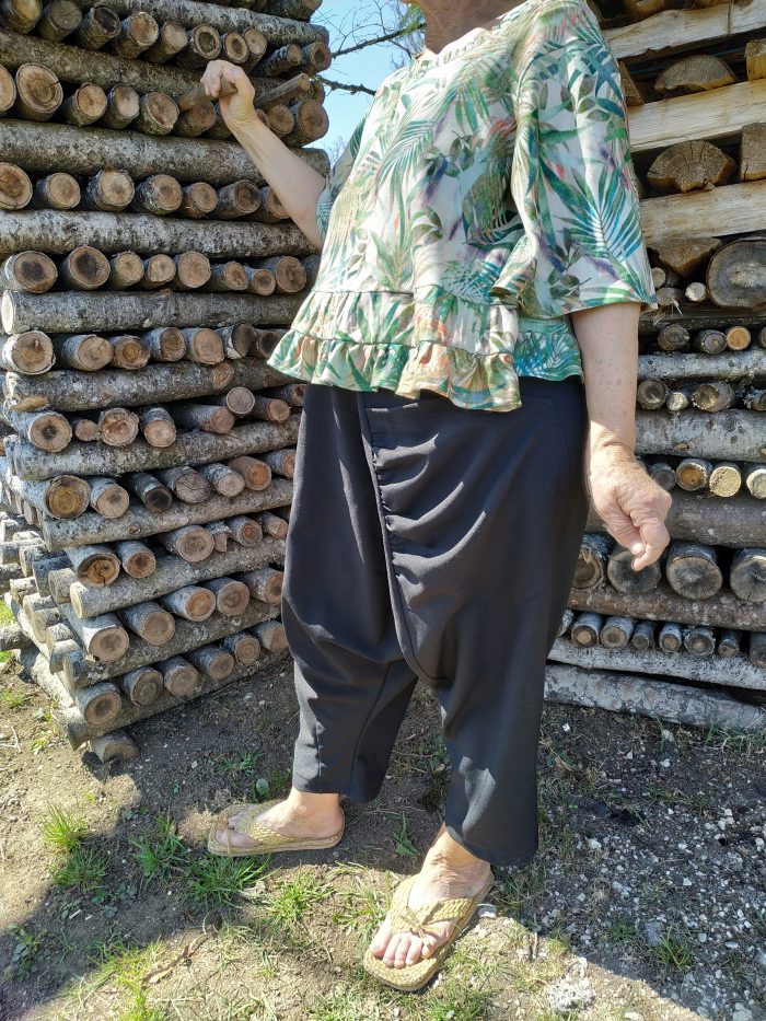IMG_20210423_144225 Modern sarouel pants inspired by traditional Hmong “Se” design – unisex drop-crotch style with colorful patchwork fabric