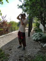 Modern sarouel pants inspired by traditional Hmong “Se” design – unisex drop-crotch style with colorful patchwork fabric