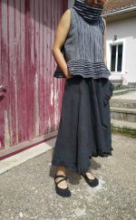 Wide leg culottes with skirt overlay, inspired by the Flamingo flower — artistic lagenlook design by Aura Guignard.