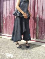 Wide leg culottes with skirt overlay, inspired by the Flamingo flower — artistic lagenlook design by Aura Guignard.