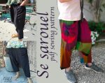 Modern sarouel pants inspired by traditional Hmong “Se” design – unisex drop-crotch style with colorful patchwork fabric