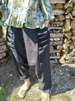 Modern sarouel pants inspired by traditional Hmong “Se” design – unisex drop-crotch style with colorful patchwork fabric