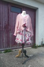 Wide leg culottes with skirt overlay, inspired by the Flamingo flower — artistic lagenlook design by Aura Guignard.