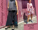 Wide leg culottes with skirt overlay, inspired by the Flamingo flower — artistic lagenlook design by Aura Guignard.